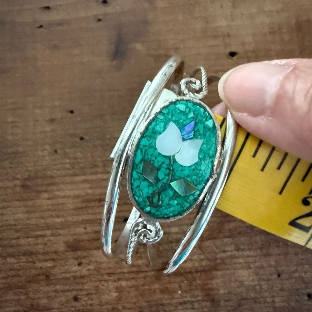 Vintage Alpaca Mexico Silver Abalone Crushed Turquoise Cuff Bracelet - Picture 6 of 6